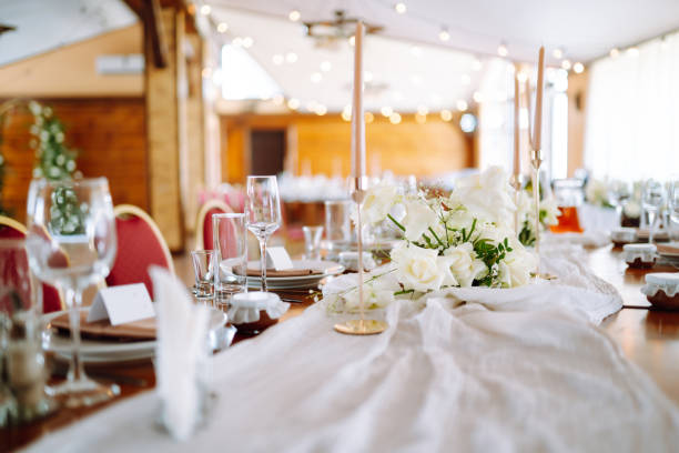 istock Luxury rich table setting for a wedding celebration, party in nice cozy restaurant. 1330499295