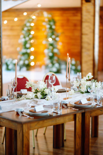 istock Luxury rich table setting for a wedding celebration, party in nice cozy restaurant. 1330499399