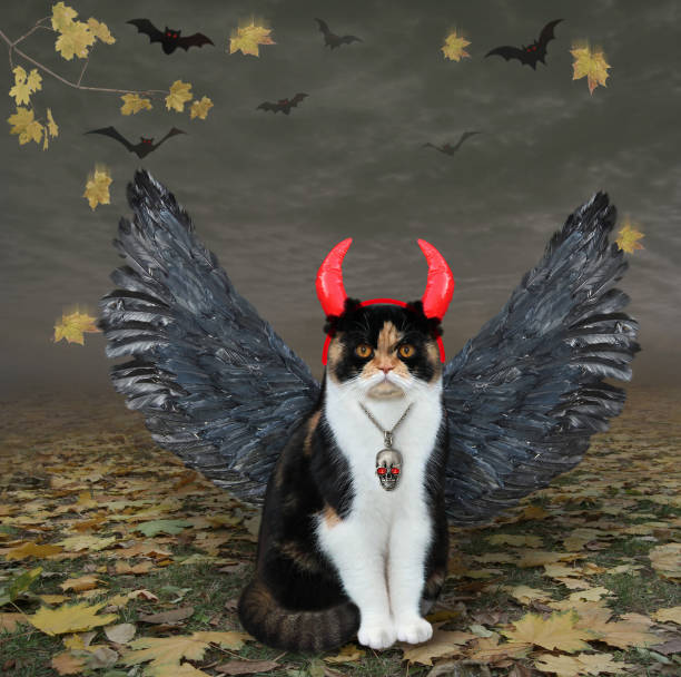 istock Cat colored horned with bird wings in forest 1330504190