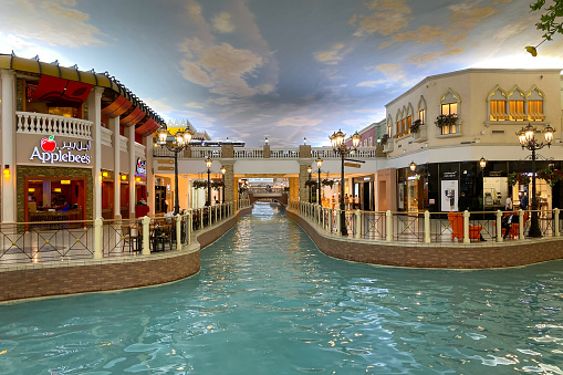 Doha, Qatar - September 25, 2019:  Villaggio Shopping Mall with canal