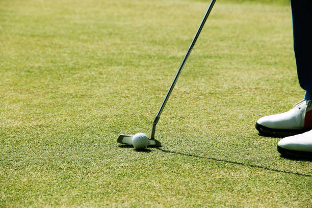 istock Golfer putting golf ball on the green golf 1330506444