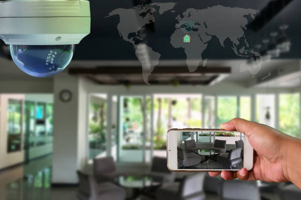 istock CCTV camera is technology 4.0  install signal home security system and monitoring  by smart phone all time , around the world by high speed internet. 1330511066