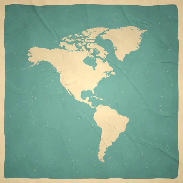 Map of America in a trendy vintage style. Beautiful retro illustration with old textured paper (colors used: blue, green, beige and red). Vector Illustration (EPS10, well layered and grouped). Easy to edit, manipulate, resize or colorize. Vector and Jpeg file of different sizes.