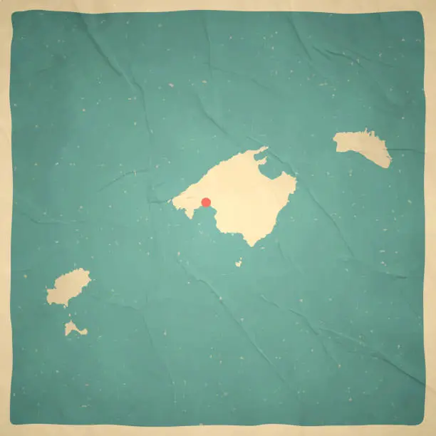 Vector illustration of Balearic Islands map in retro vintage style - Old textured paper