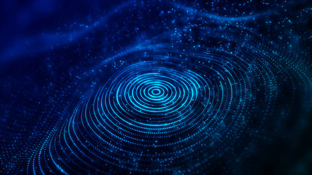 istock Abstract circle blue wave with moving dots. Flow of particles. Cyber technology illustration. 3d rendering 1330513938