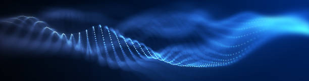 istock Abstract wave with moving dots and lines. Flow of particles. Cyber technology illustration. 3d rendering 1330513958