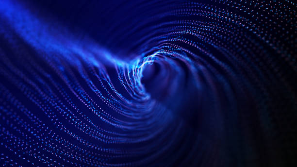istock Abstract particle vortex. Futuristic dynamic wave moving in space. Illustration with explosion of data. 3d rendering. 1330514112