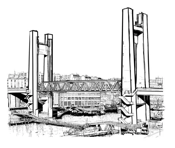 Vector illustration of Big lifting bridge of Recouvrance in Brest, Brittany - France