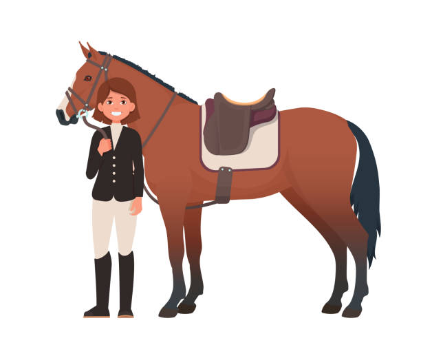ilustrações de stock, clip art, desenhos animados e ícones de jockey girl and horse - saddle blanket