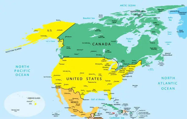 Vector illustration of North America map countries
