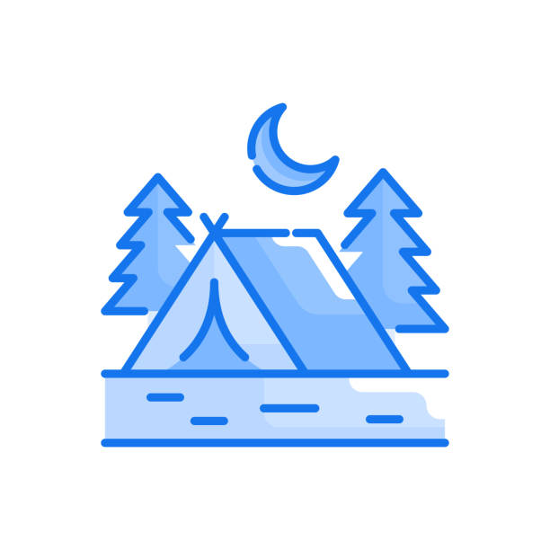 ilustrações de stock, clip art, desenhos animados e ícones de campsite vector blue colours icon style illustration. eps 10 file - douro