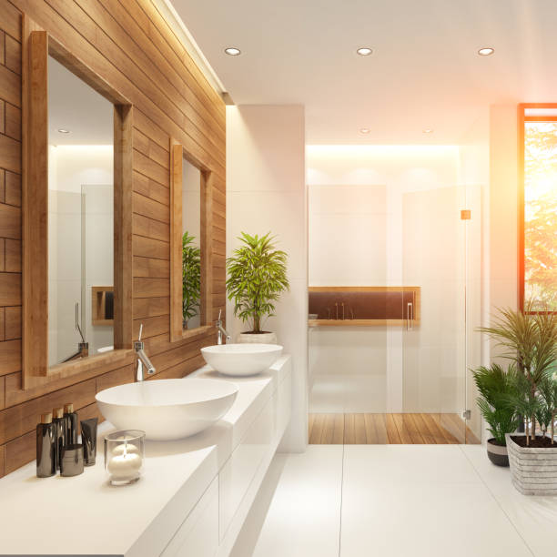 istock Modern minimalist bathroom with green wall garden 1330521747