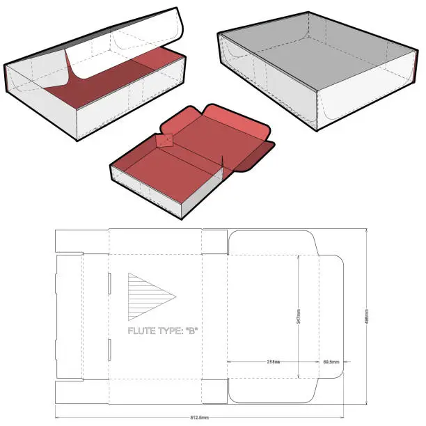 Vector illustration of Cardboard box for postal mail and Die-cut Pattern. Ease of assembly, no need for glue.  The .eps file is full scale and fully functional.