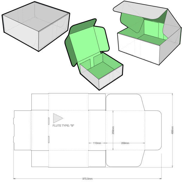 Cardboard box for postal mail and Die-cut Pattern. Ease of assembly, no need for glue.  The .eps file is full scale and fully functional. Cardboard box for postal mail and Die-cut Pattern. Ease of assembly, no need for glue.  The .eps file is full scale and fully functional. stackable stock illustrations