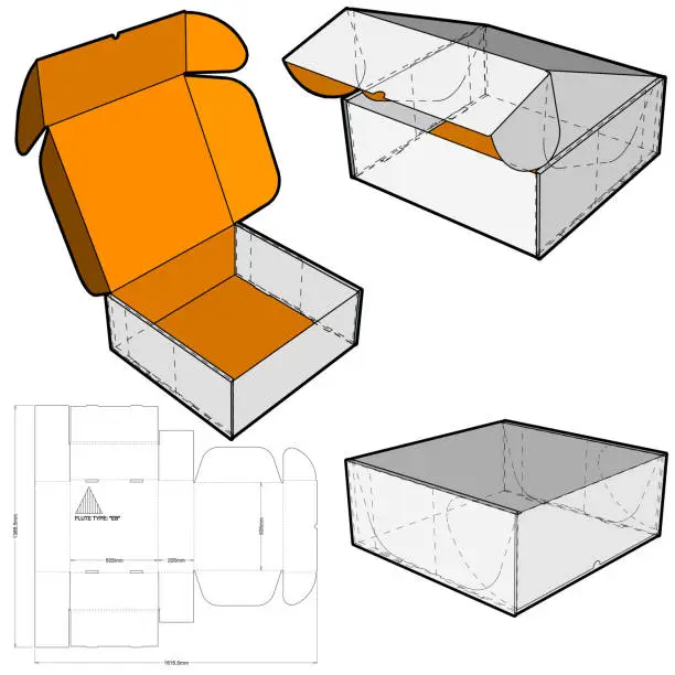 Vector illustration of Cardboard box for postal mail and Die-cut Pattern. Ease of assembly, no need for glue.  The .eps file is full scale and fully functional.