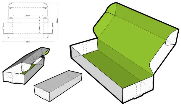 Vector illustration of Cardboard box for sending mail. Ease of assembly, no need for glue and Die-cut Pattern. The .eps file is full scale and fully functional.