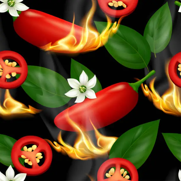 Vector illustration of Red hot jalapeño chili pepper seamless pattern