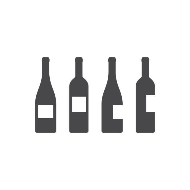 bildbanksillustrationer, clip art samt tecknat material och ikoner med wine bottle with label black vector icon set - vin
