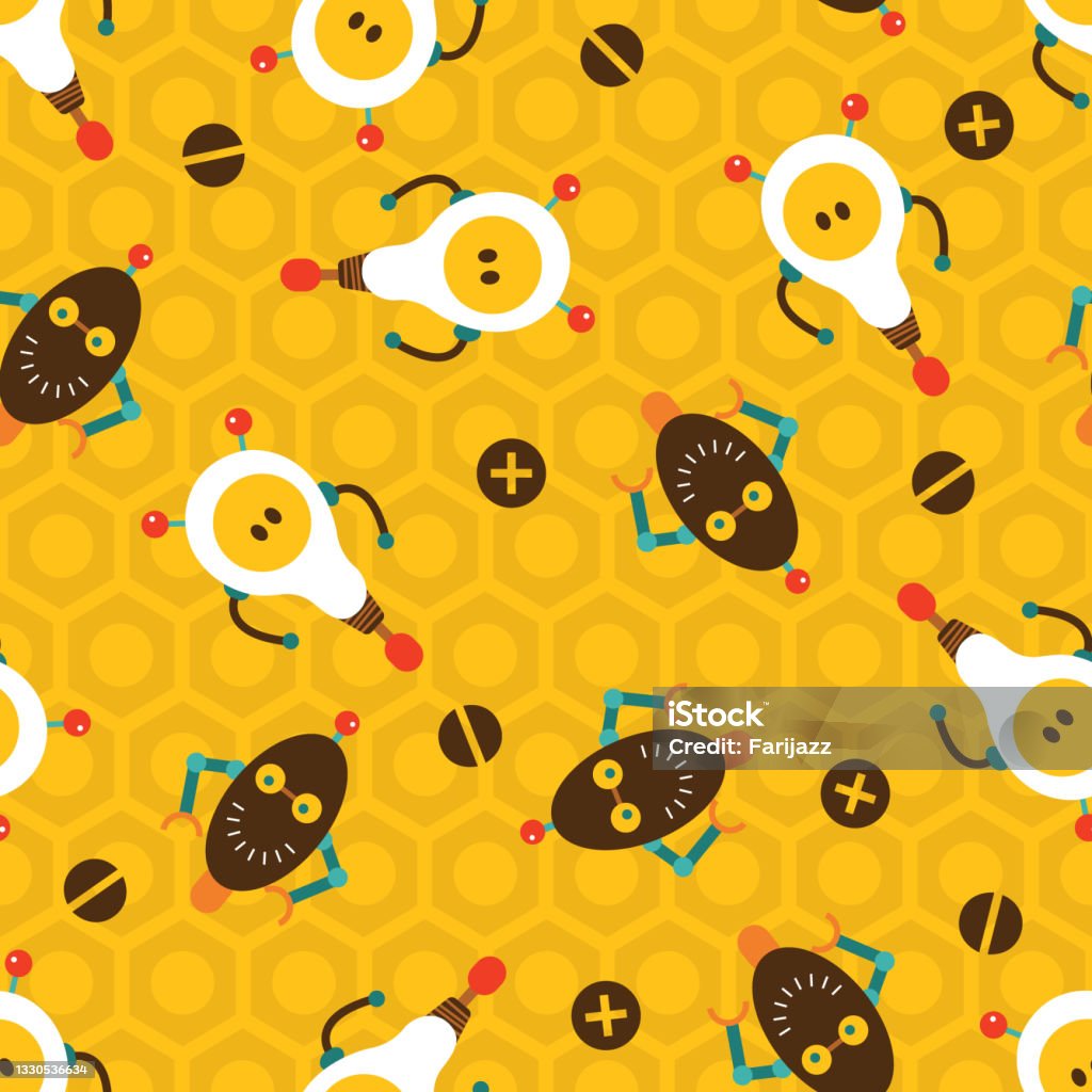 Fun Robot Patterns Funny Robots Vector Seamless Pattern Stock Illustration - Download ...