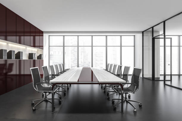 istock White and brown panoramic office meeting room, side view 1330536842