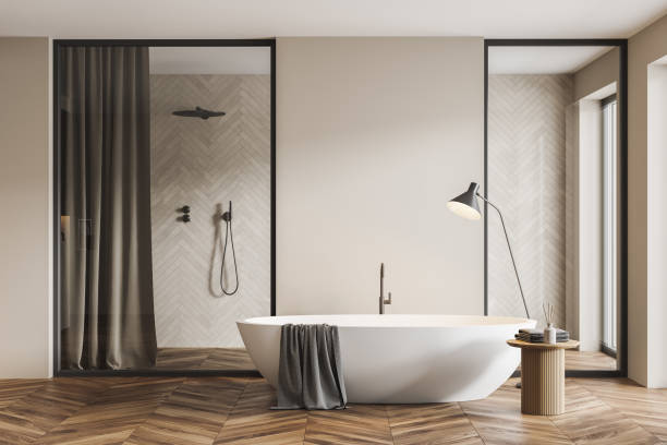 istock White bathroom interior with tub and shower stall 1330538254