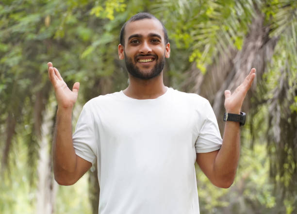 istock a man with small hairs showing his happy hand 1330541958