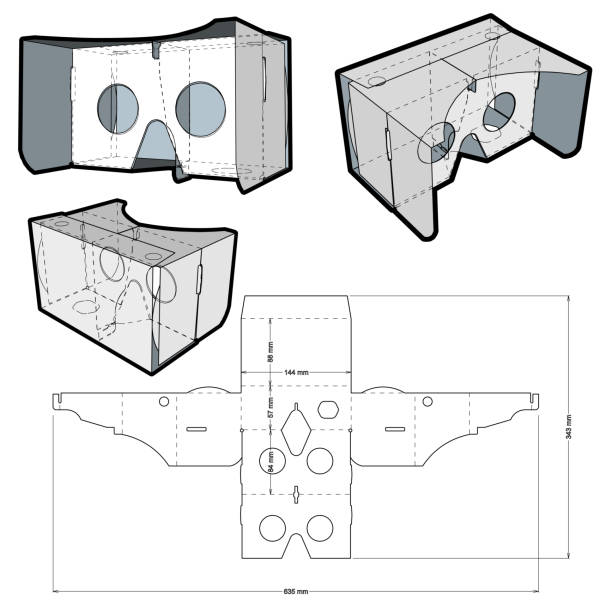 stockillustraties, clipart, cartoons en iconen met google cardboard and die-cut pattern. the .eps file is full scale and fully functional. prepared for real cardboard production. - google