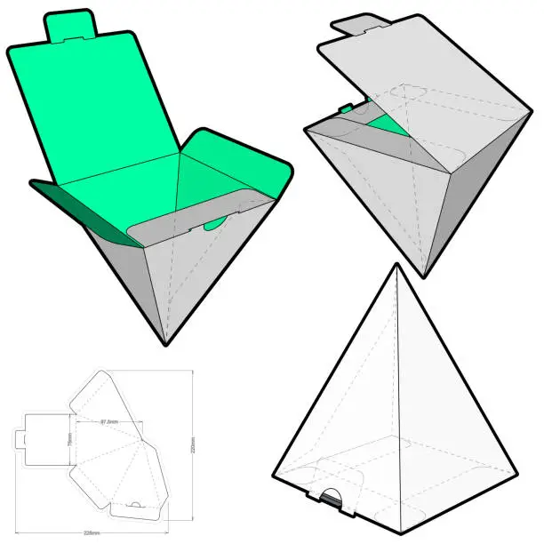 Vector illustration of Triangular Self Assembly Packaging and Die-cut Pattern. The .eps file is full scale and fully functional. Prepared for real cardboard production.