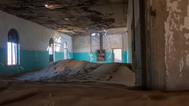 Inside the sandfilled house at the ghost town of Kolmanskop, Namibia. Inside the sandfilled house at the ghost town of Kolmanskop, Namibia. abandoned place photos stock pictures, royalty-free photos & images