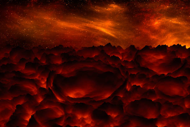 vista desde un asteroide desconocido a la galaxia, formaciones rocosas, montañas. ilustración 3d - alien world fotografías e imágenes de stock