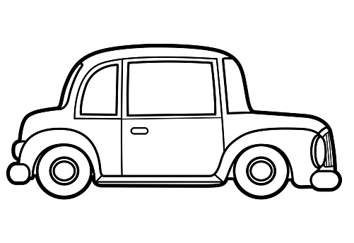 Cartoon retro passenger car outlined for coloring on a white background