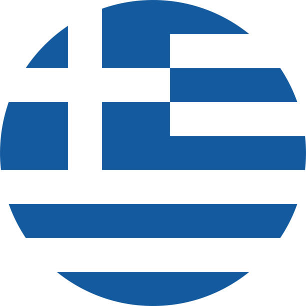 illustrations, cliparts, dessins animés et icônes de icône du drapeau rond de la grèce. - greek currency