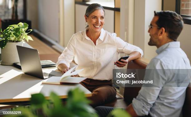 Senior Businesswoman Meeting With Partner Stock Photo - Download Image Now - Working, Discussion, Office