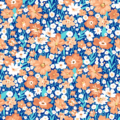 Seamless floral summer background. Vector meadow cute flowers
