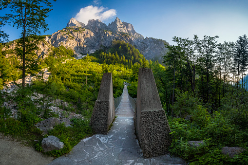 Suspension bridge in the Klausbachtal, Berchtesgaden National Park, Bavaria