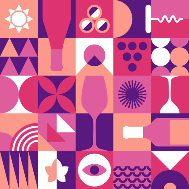 wine seamless pattern in geometric. repetitive vector background for wine tasting, festival, branding, etc. - wine 幅插畫檔、美工圖案、卡通及圖標