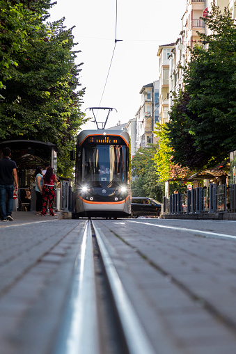 ESKİŞEHİR,TURKEY - August 13, 2019 In the city of Eskişehir in Turkey, light rail, which is an urban transportation vehicle, is used as a public transportation vehicle.
