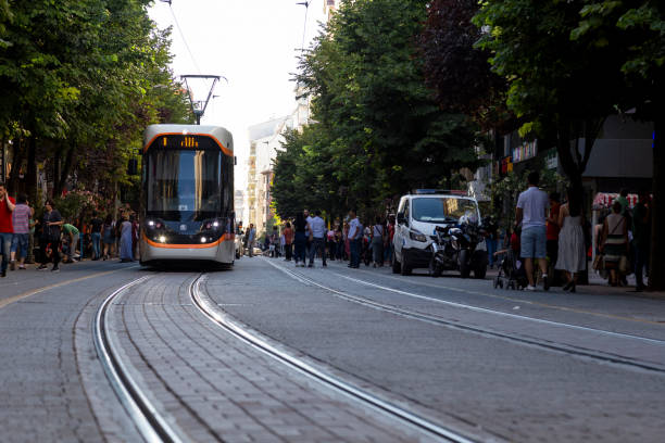 ESKİŞEHİR,TURKEY - August 13, 2019 In the city of Eskişehir in Turkey, light rail, which is an urban transportation vehicle, is used as a public transportation vehicle.