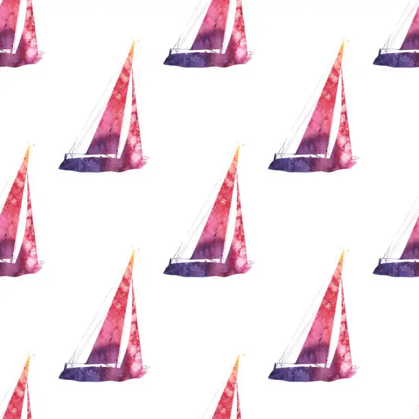 Vector illustration of Sailboat Seamless Pattern. Watercolor Texture. Vector EPS10