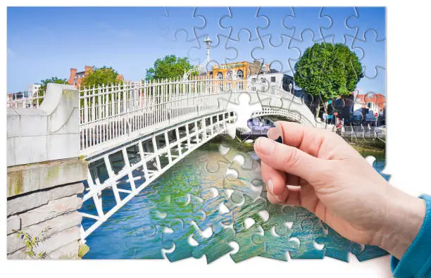 Photo of The most famous bridge in Dublin called Half penny bridge - concept in puzzle shape