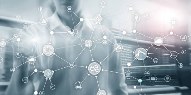 istock Global business connection. Innovation concept on virtual screen. Internet of things. Smart industry concept mixed media diagram 1330581385