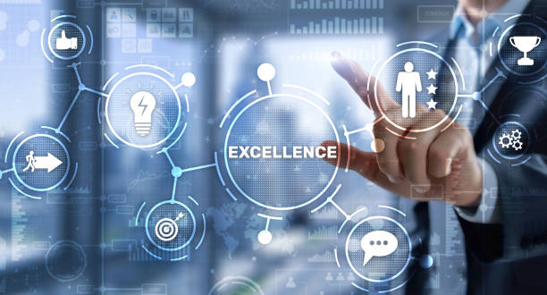 istock Excellence Concept. Quality Service. Businessman pressing Excellence virtual screen 1330581507