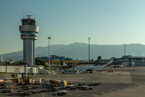 Sofia, Bulgaria - September 02, 2018: Sofia Airport Air Traffic Control Tower, LBSF, SOF