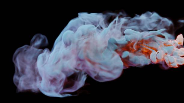 3d-иллюстрация красочного дымово�го потока на черном студийном фоне может быть отделена или использована непрерывно. дымовое облако, густой  - textured render form water стоковые фото и изображения