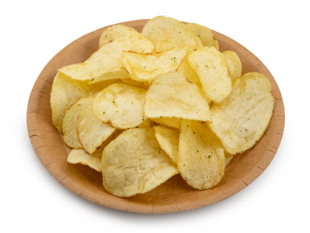 istock Potato chips on plates made from eco friendly cardboard 1330583495