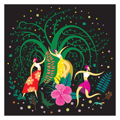 vector illustration, dance, women dancing, dance in nature