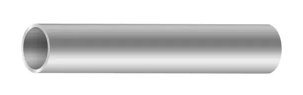 Vector illustration of Steel cylinder pipe realistic. Chrome metal polished pipe for industrial and construction