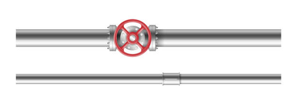Pipe with valve ball, fittings and realistic piping system. Industrial faucet for water, oil, gas Pipe with valve ball, fittings and realistic piping system. Industrial faucet for water, oil, gas pipeline, pipes sewage. Construction pressure technology plumbing. 3d vector illustration machine valve stock illustrations