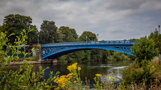 Blue cast iron bridge over the river Severn at stourport