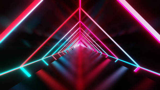 istock 3d illustration of Abstract geometric background, fluorescent ultraviolet light, glowing neon tunnel, modern colorful illumination, 3d render 1330590131